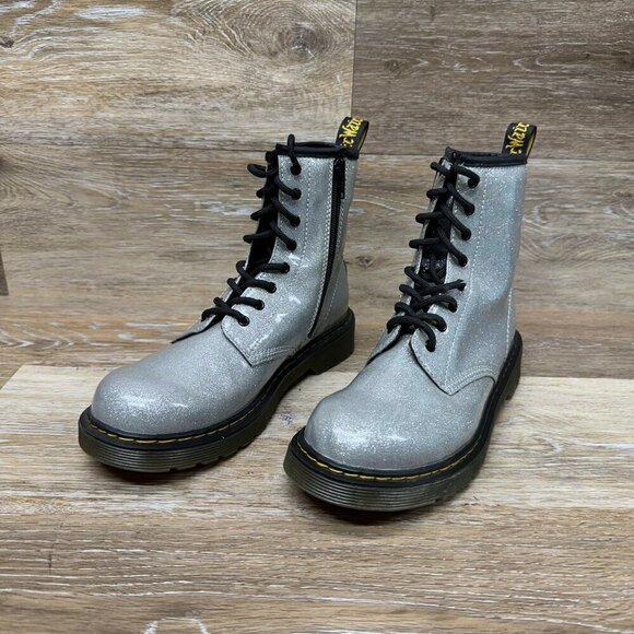 Dr. Martens 1460 Pascal Fine Glitter Combat Boot Pewter Women's Size 6 - Picture 1 of 8